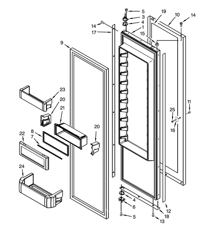 Refrigerator Door Parts Diagram and Parts List for DYF48BIWS00  Dacor Refrigerator
