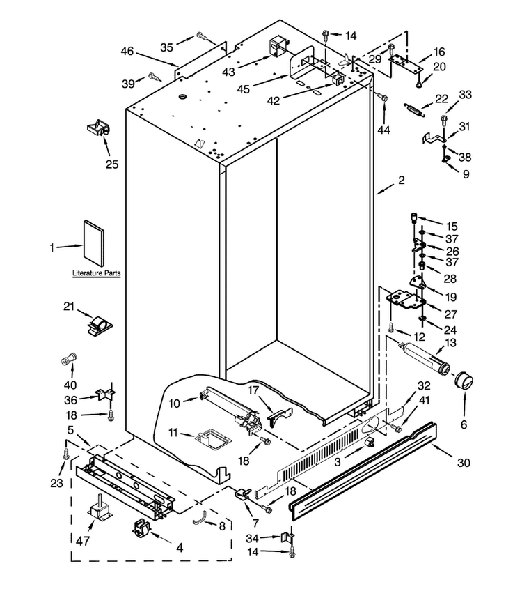 Cabinet Parts Diagram and Parts List for DYF42BIWS00  Dacor Refrigerator