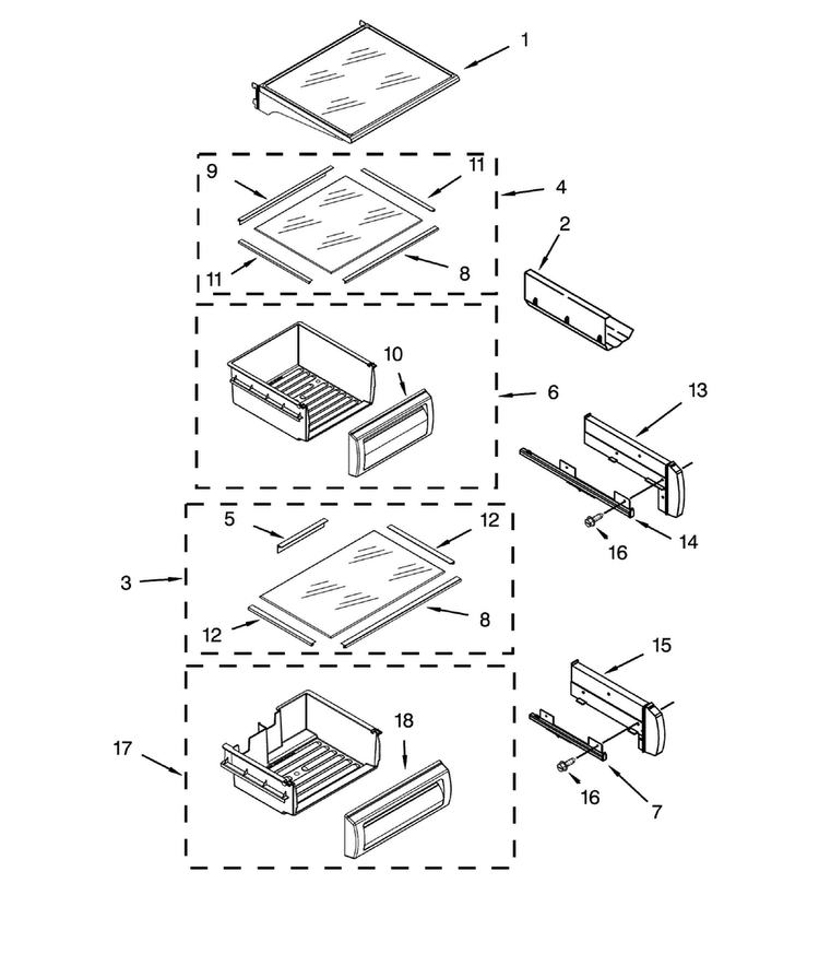 Ref Shelf Parts Diagram and Parts List for DYF42BIWS00  Dacor Refrigerator