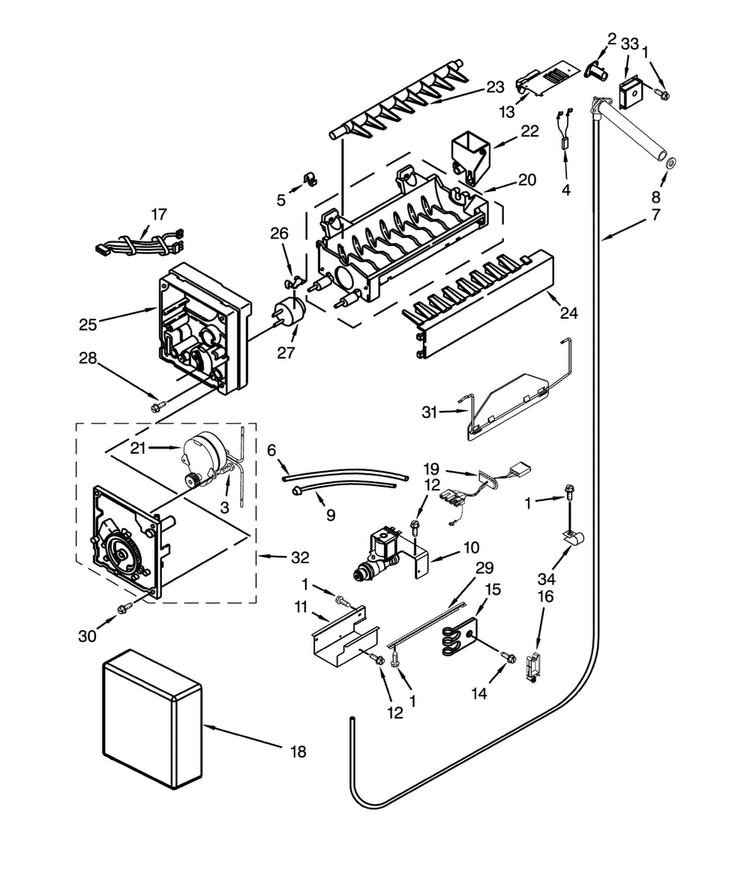 Ice Maker Parts Diagram and Parts List for DYF48BNDI00  Dacor Refrigerator