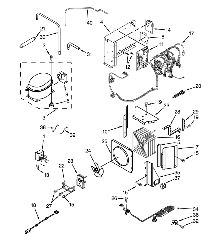 Upper Unit Parts Diagram and Parts List for DYF48BNDI00  Dacor Refrigerator
