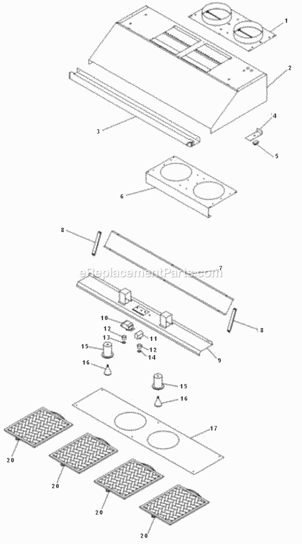 Page A Diagram and Parts List for EHDR48  Dacor Range Hood