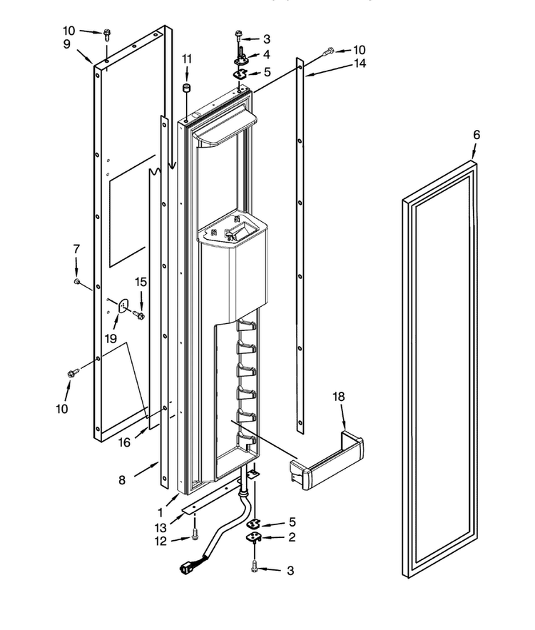 Fre Door Diagram and Parts List for DYF42BIWS00  Dacor Refrigerator