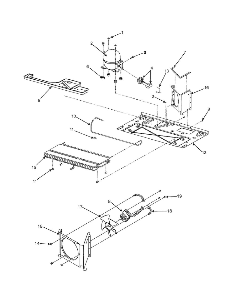 Compressor & Condenser Motor Diagram and Parts List for EF36BNDFSS  Dacor Refrigerator