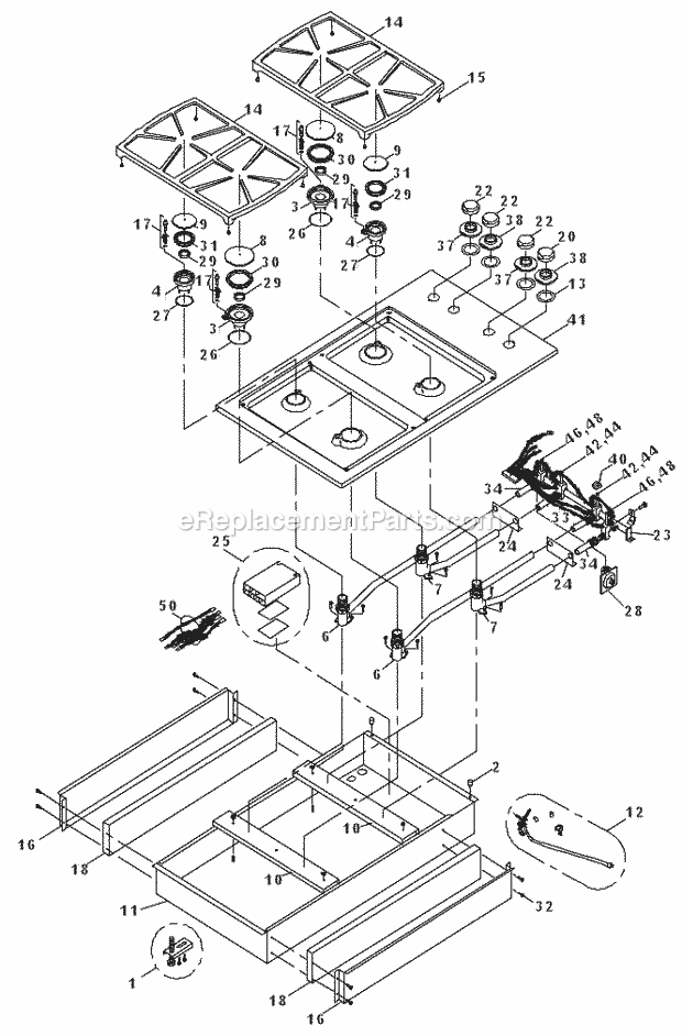 Page A Diagram and Parts List for SGM364 Before MF0000000 Dacor Cooktop