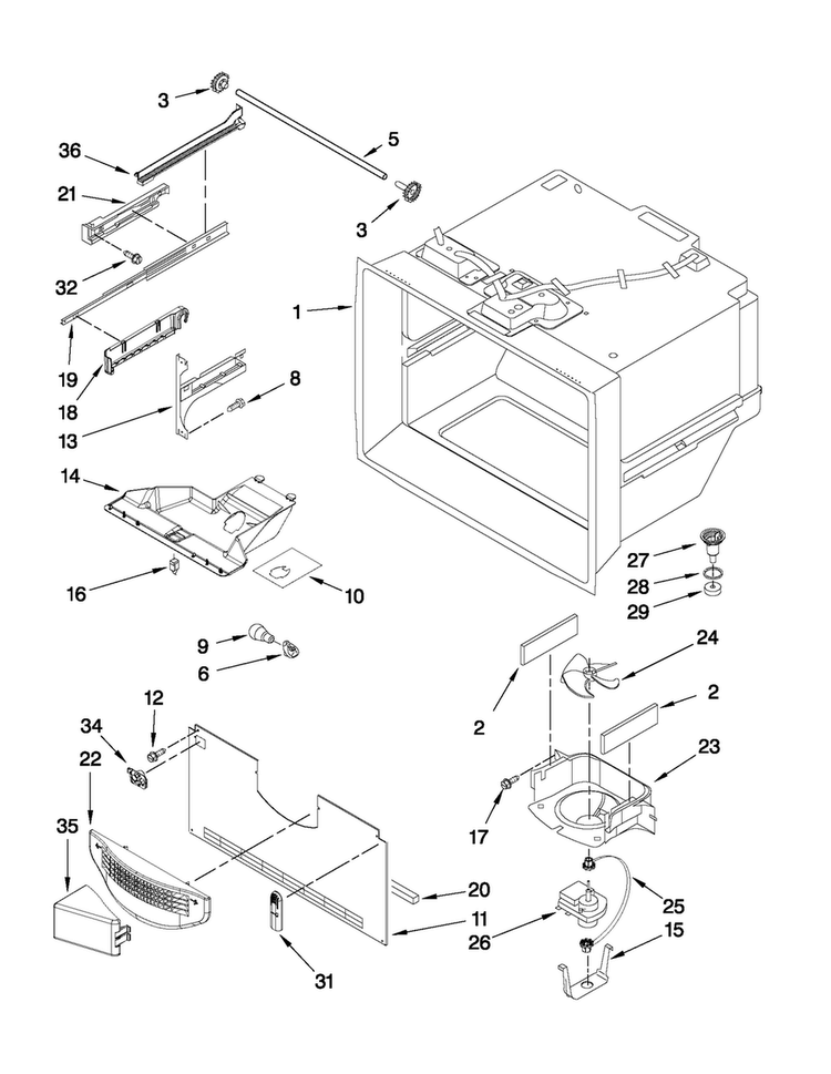 Freezer Liner Parts Diagram and Parts List for EF36BNNFSS11  Dacor Refrigerator