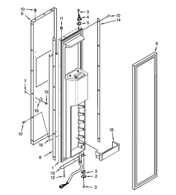 Freezer Door Parts Diagram and Parts List for DYF48BIWS00  Dacor Refrigerator