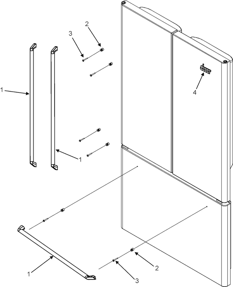 Handles Diagram and Parts List for EF36BNDFSS  Dacor Refrigerator