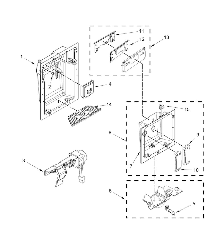 Dispenser Parts Diagram and Parts List for DYF48BIWS00  Dacor Refrigerator