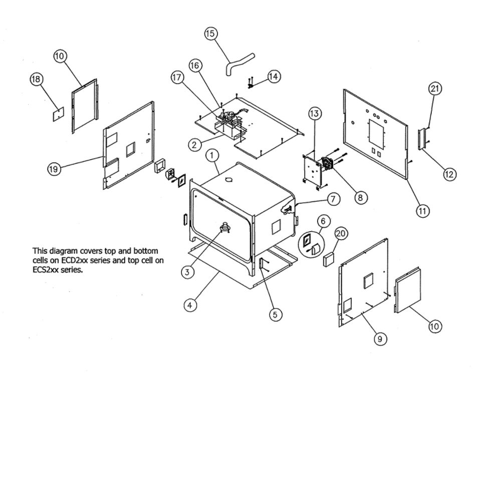 Convection Cell Assembly Diagram and Parts List for ECD230SCH208V  Dacor Wall Oven