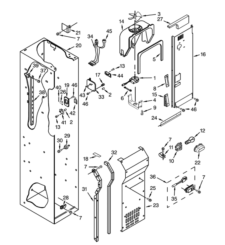 Freezer Liner/air Flow Diagram and Parts List for DYF48BIWS00  Dacor Refrigerator