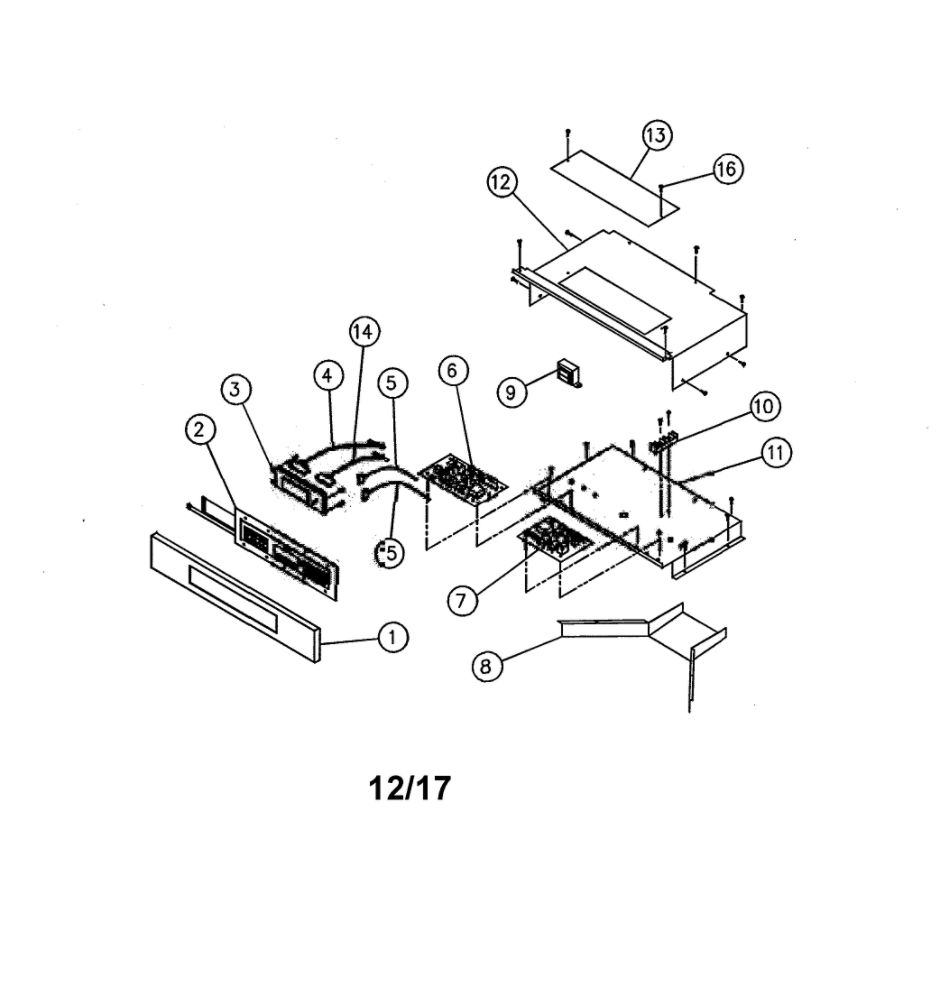 Double Oven Bezel Assembly Diagram and Parts List for ECD230SCH208V  Dacor Wall Oven