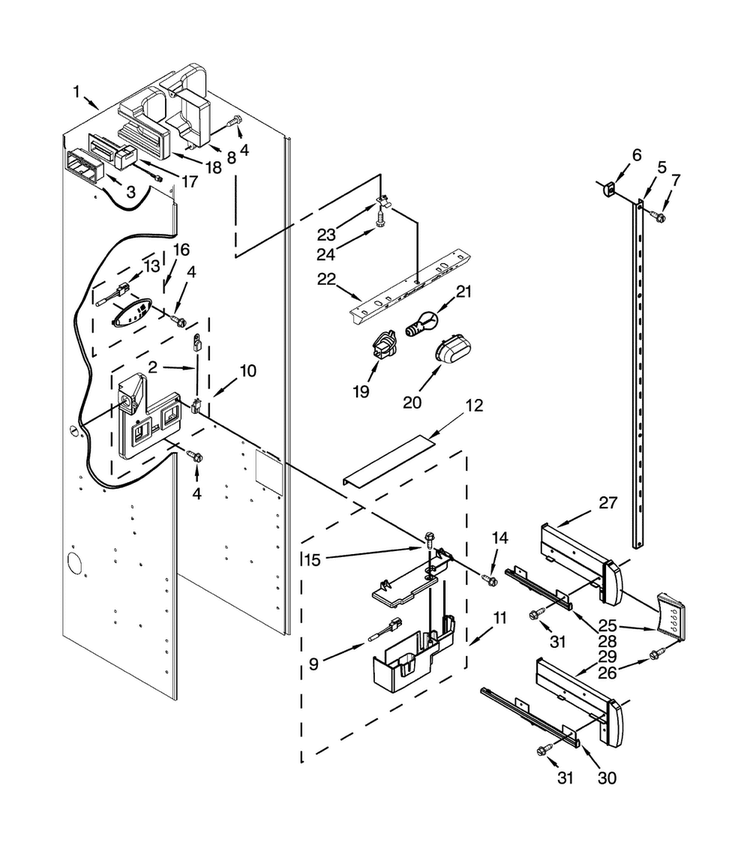 Ref Liner Parts Diagram and Parts List for DYF48BNDI00  Dacor Refrigerator