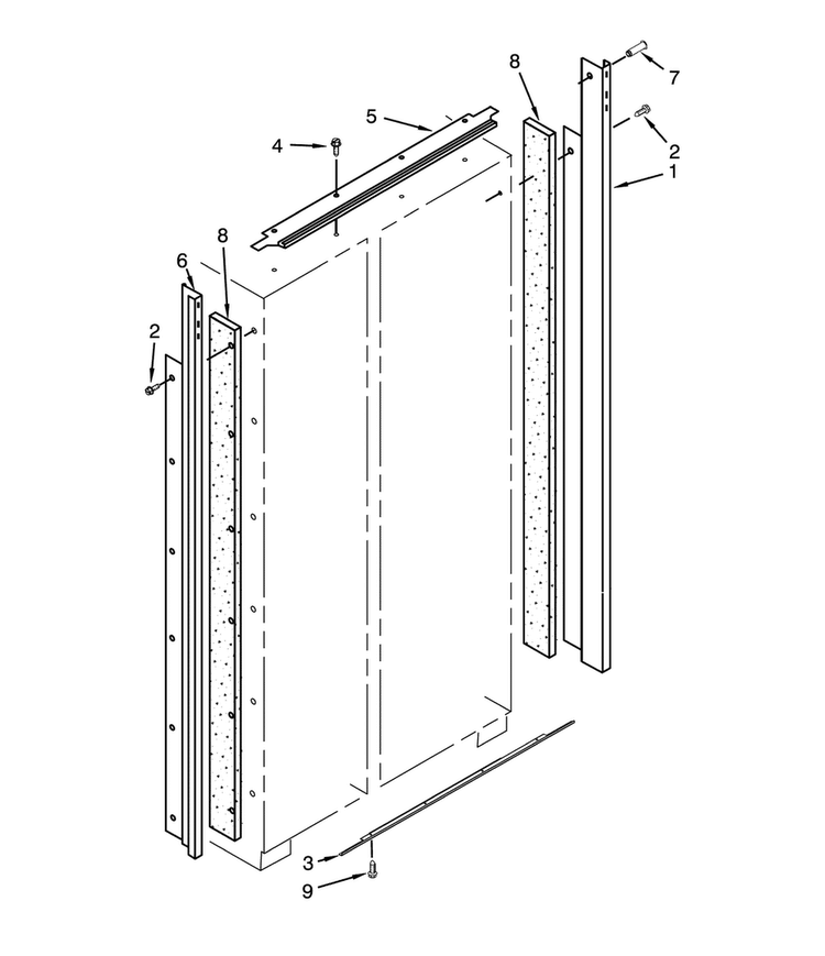 Cabinet Trim Diagram and Parts List for DYF48BNDI00  Dacor Refrigerator