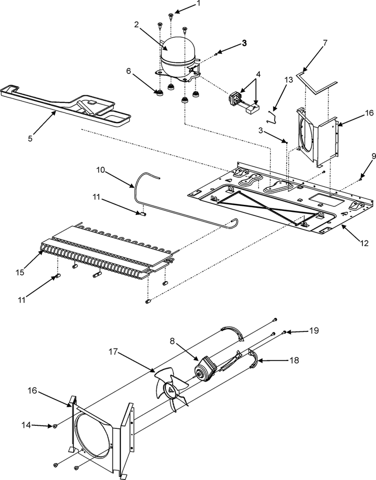 Compressor & Cond Motor Diagram and Parts List for EF36RNDFSS  Dacor Refrigerator