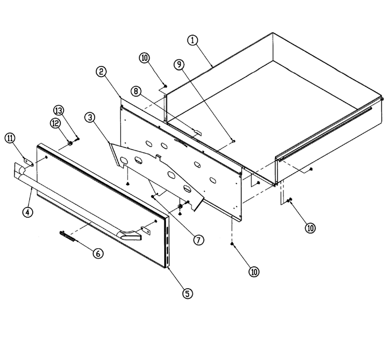 Drawer Assy Diagram and Parts List for ERWD30B  Dacor Warming Drawer