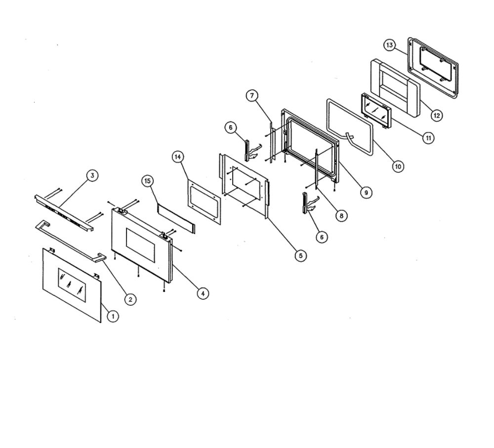 Double Oven Door Assembly Diagram and Parts List for ECD230SCH208V  Dacor Wall Oven