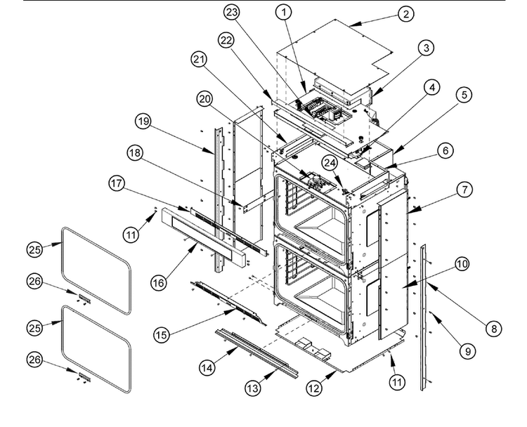 Front Chassis Diagram and Parts List for RO230FS  Dacor Wall Oven
