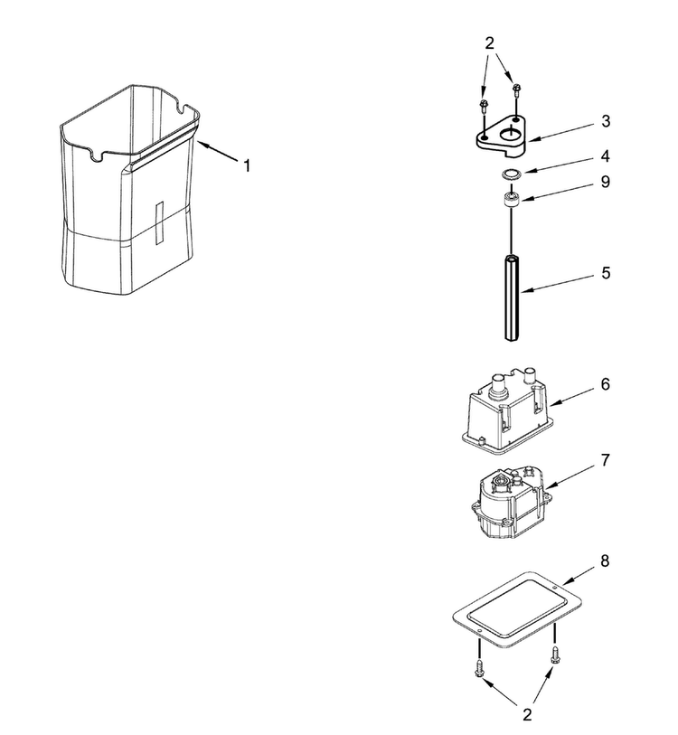Motor & Ice Container Diagram and Parts List for DYF48BIWS00  Dacor Refrigerator