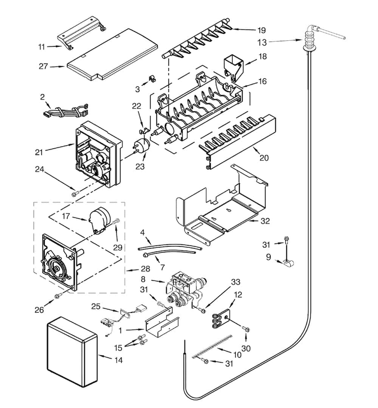 Ice Maker Parts Diagram and Parts List for DYF48BIWS00  Dacor Refrigerator