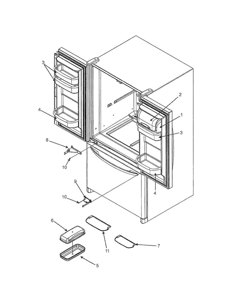 Ref Dr Storage & Center Hinges Diagram and Parts List for EF36BNDFSS  Dacor Refrigerator