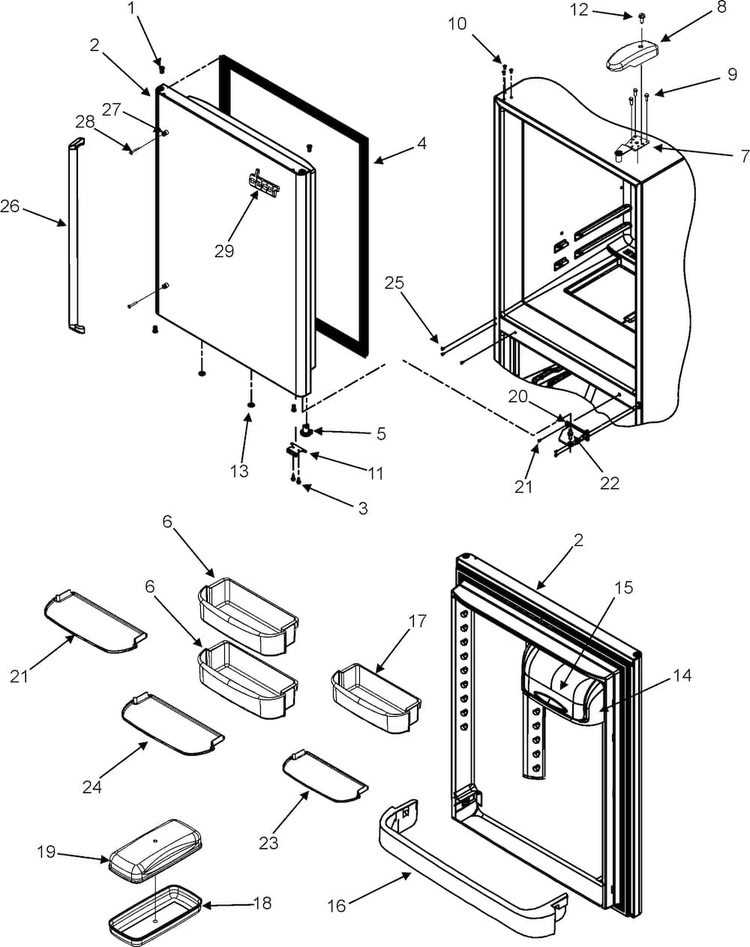 Refrigerator Door Diagram and Parts List for EF36RNDFSS  Dacor Refrigerator