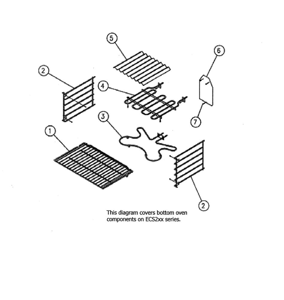 Non-Convection Oven Components Diagram and Parts List for ECD230SCH208V  Dacor Wall Oven