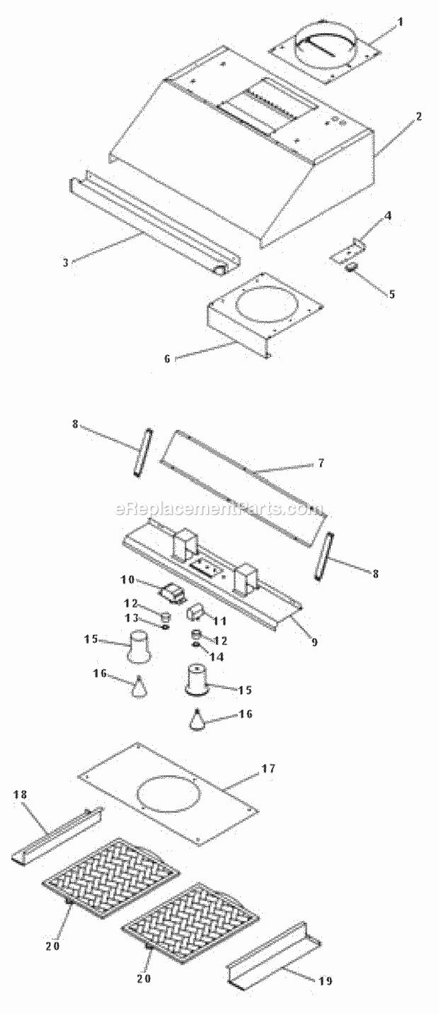 Page A Diagram and Parts List for EHDR30  Dacor Range Hood