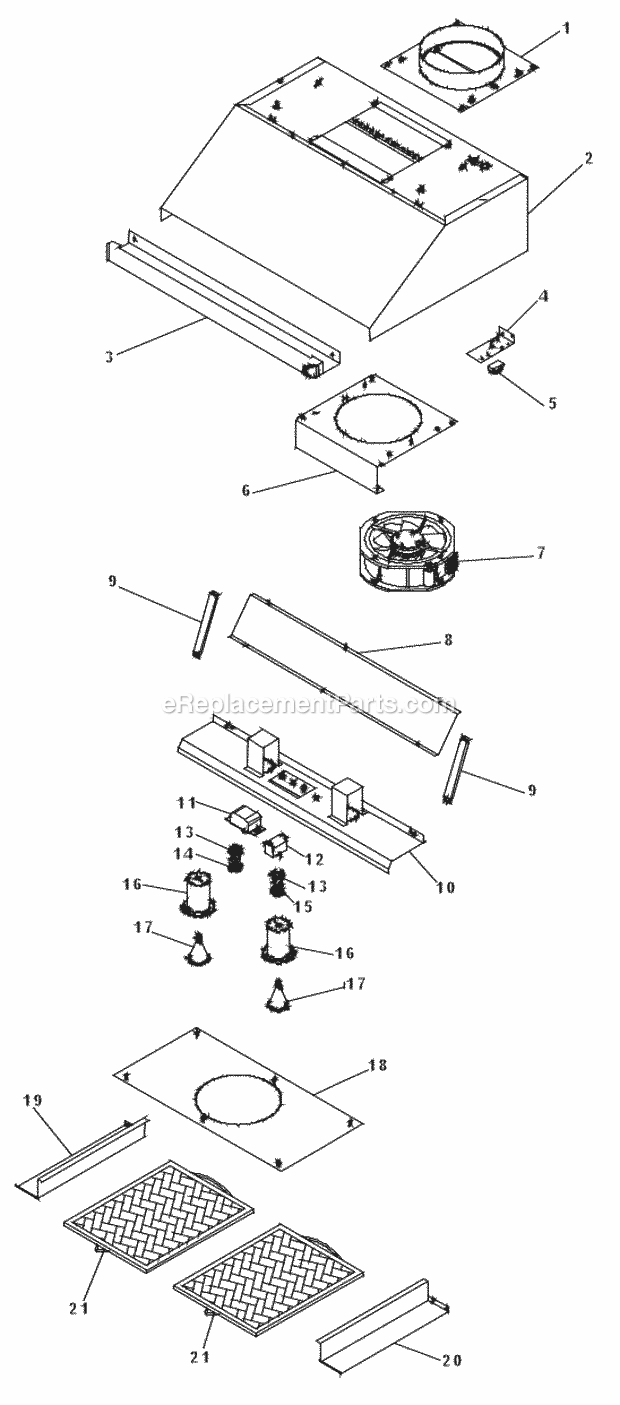 Page A Diagram and Parts List for EHD3009  Dacor Range Hood