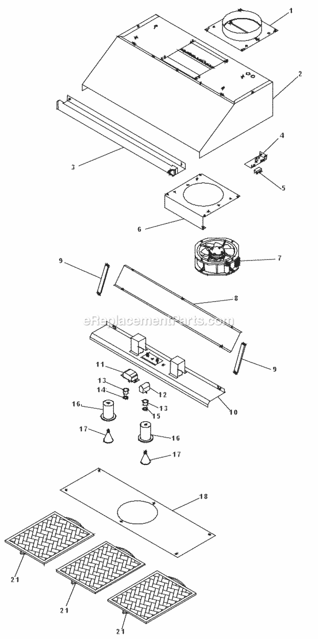 Page A Diagram and Parts List for EHD3609  Dacor Range Hood