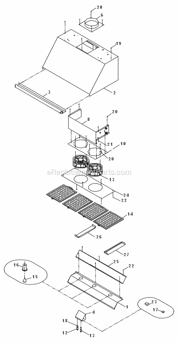 Page A Diagram and Parts List for EHD54  Dacor Range Hood