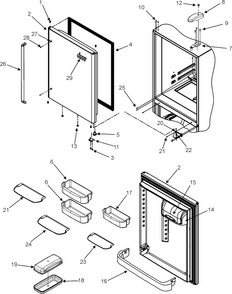 Refrigerator Door Diagram and Parts List for EF36RNDFSS  Dacor Refrigerator