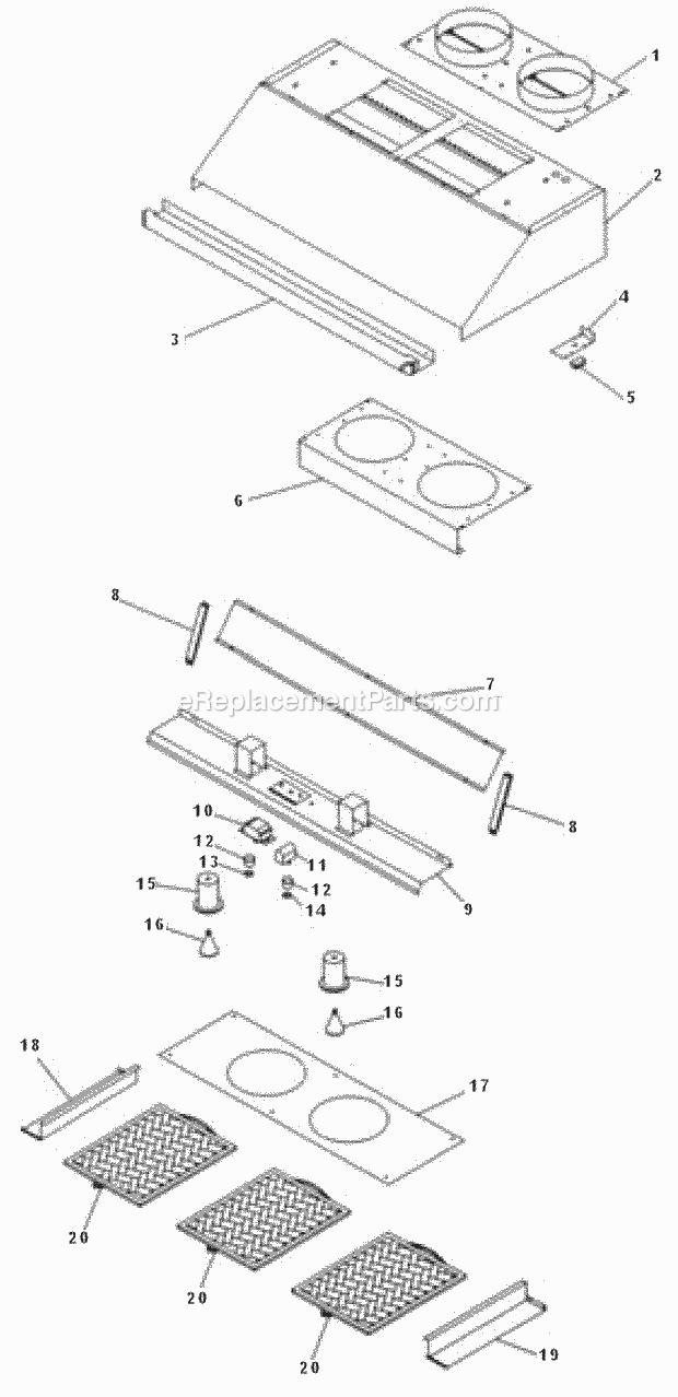 Page A Diagram and Parts List for EHDR42  Dacor Range Hood