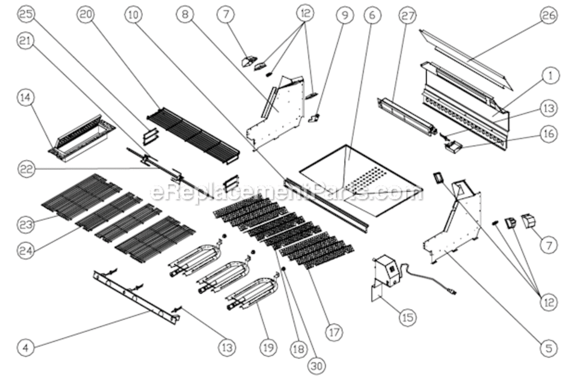 Firebox_Components Diagram and Parts List for EOG36  Dacor Grill