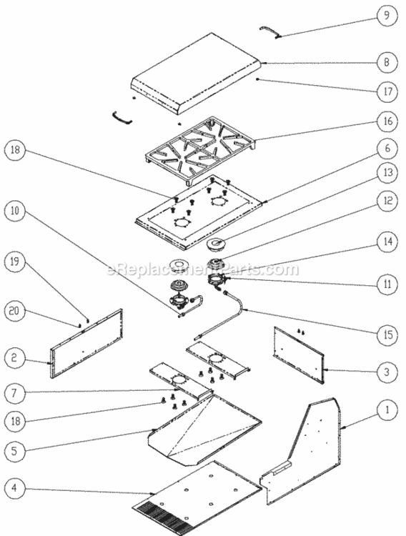 Side Burner Diagram and Parts List for EOG52  Dacor Grill Accessories