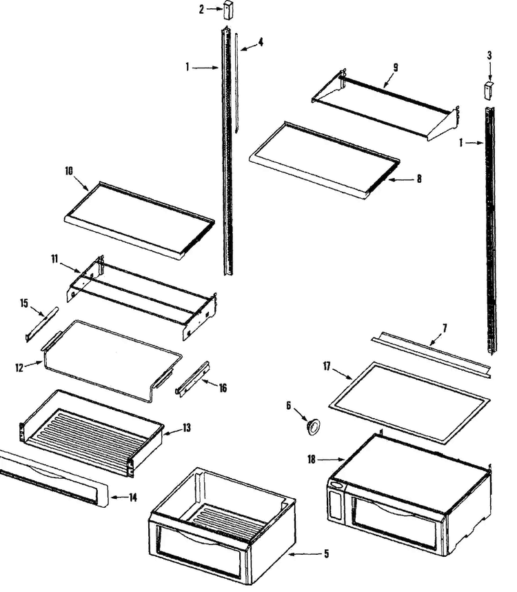 Refrig Shelves Diagram and Parts List for EF48BDCBSS  Dacor Refrigerator