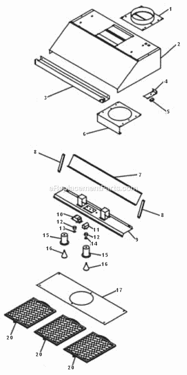 Page A Diagram and Parts List for EHDR36  Dacor Range Hood
