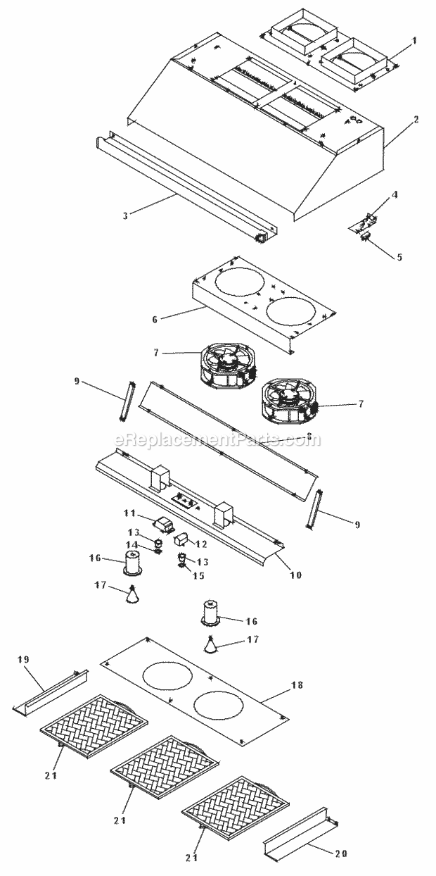 Page A Diagram and Parts List for EHD4209  Dacor Range Hood