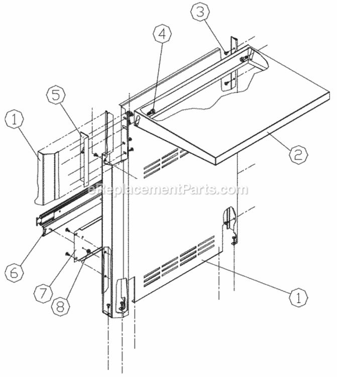 Right Panel Diagram and Parts List for OGC36  Dacor Grill Accessories