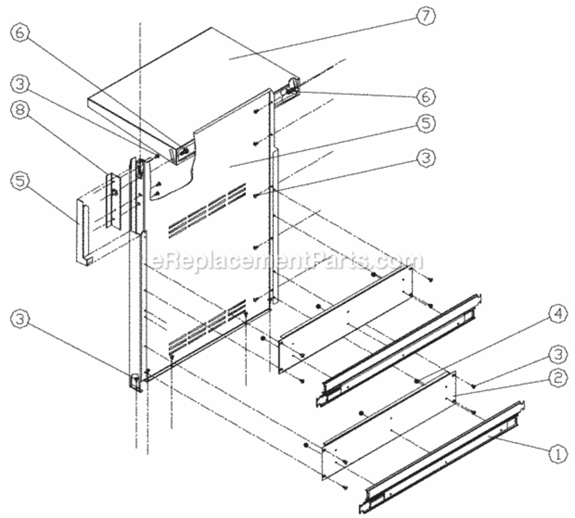 Left Panel Assy. Diagram and Parts List for OGC52  Dacor Grill Accessories