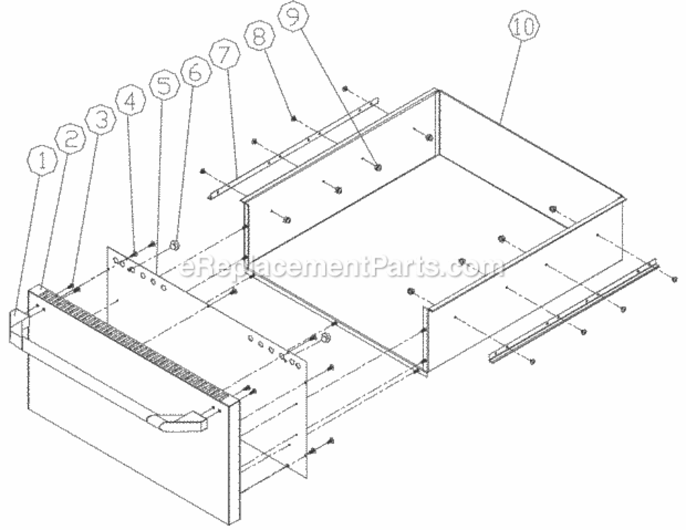 Bottom Drawer Assy. Diagram and Parts List for OGCW52  Dacor Grill Accessories
