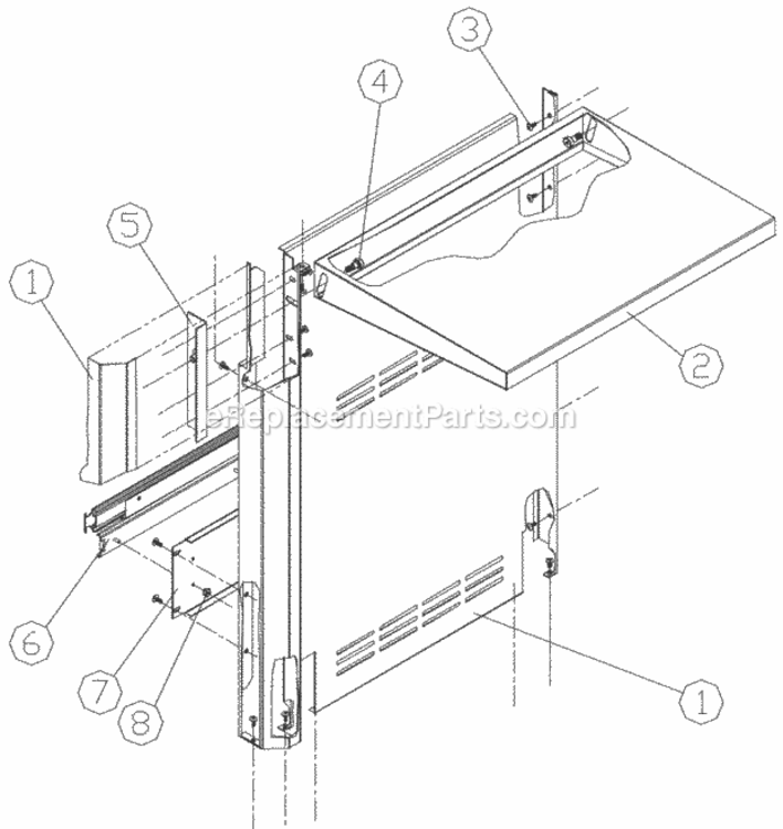 Right Side Panel Diagram and Parts List for OGCW52  Dacor Grill Accessories