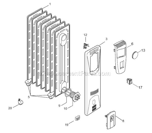Page A Diagram and Parts List for 6507L  DeLonghi Heater