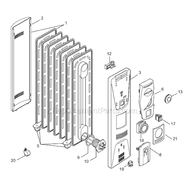 Page A Diagram and Parts List for 9707T  DeLonghi Heater