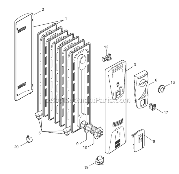 Page A Diagram and Parts List for 9707  DeLonghi Heater