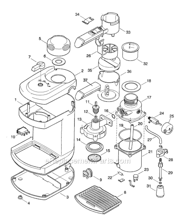 Page A Diagram and Parts List for BAR6U Black DeLonghi Coffee Maker