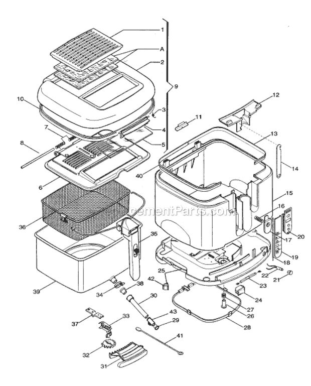 Page A Diagram and Parts List for D45  DeLonghi Deep Fryer