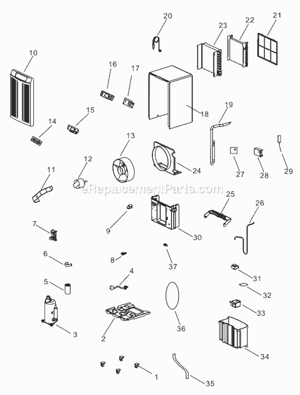 Page A Diagram and Parts List for DDE65E  DeLonghi Dehumidifier