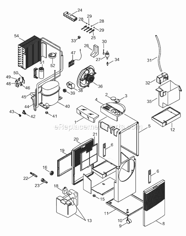 Page A Diagram and Parts List for DE50P  DeLonghi Dehumidifier