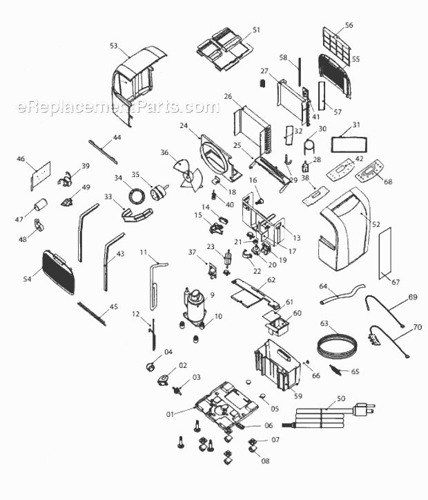 Page A Diagram and Parts List for DEN500P  DeLonghi Dehumidifier